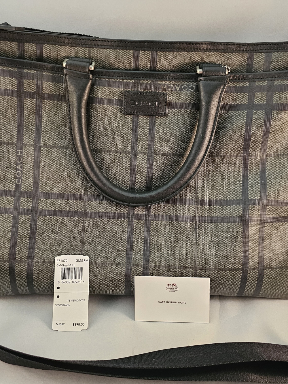 Coach Men's Grey Plaid Tote Bag! NWT!